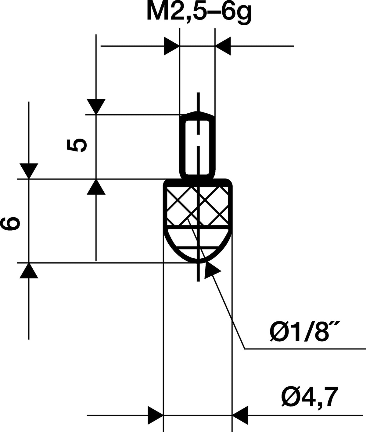 KÄFER Messeinsatz Ø 3 mm Länge 6 mm Kugel M2,5 Gewinde für Messuhren