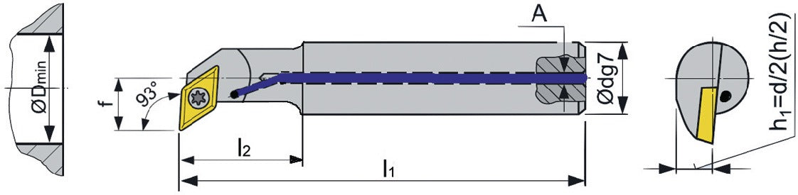 PROMAT Bohrstange A0810H-SDUCR 07 rechts vernickelt mit Innenkühlung