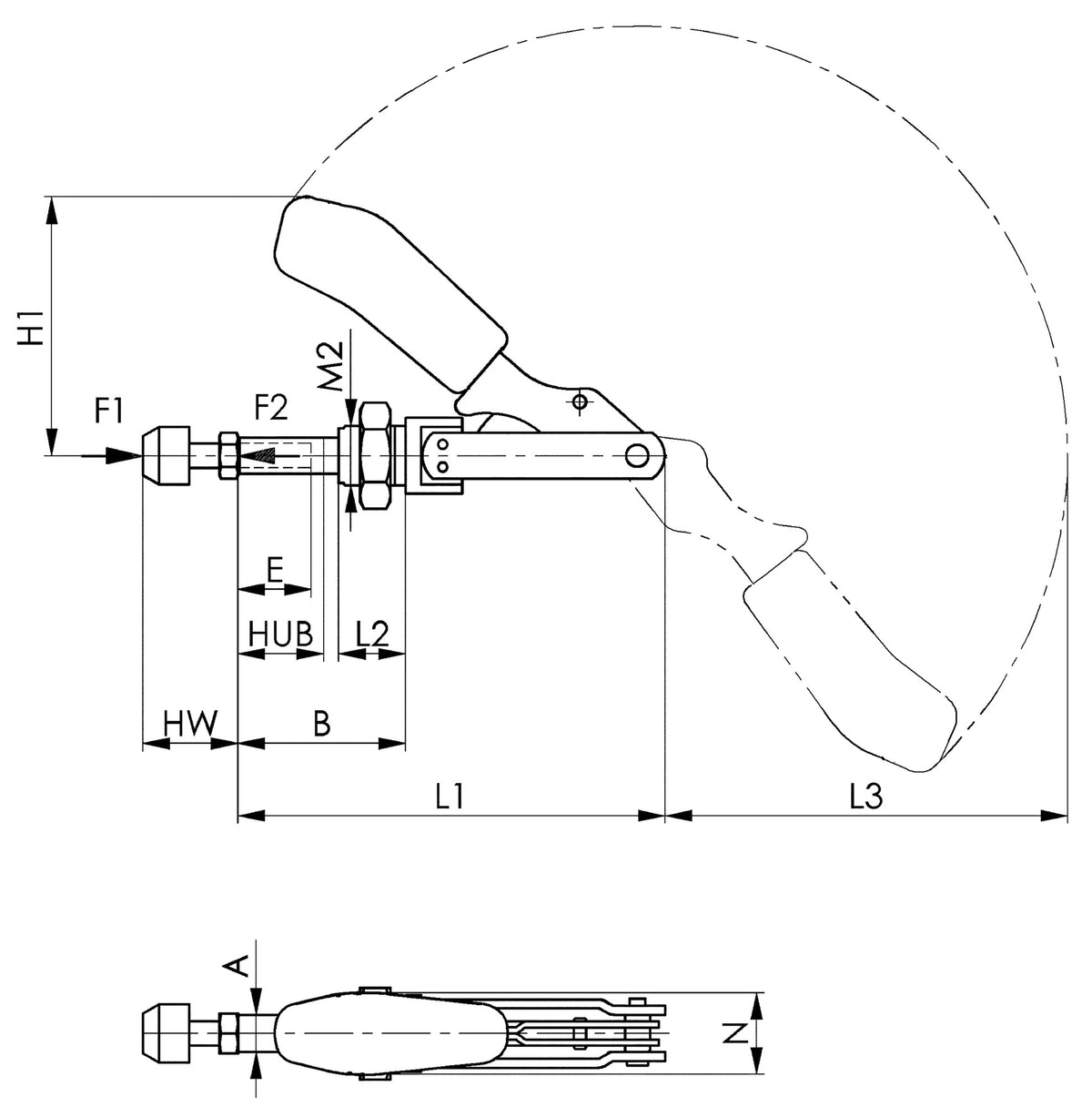 AMF Schubstangenspanner Nr. 6844 Gr. 5-M27 kurz – Druck- und Zugspanner mit langer Schubstangenführung