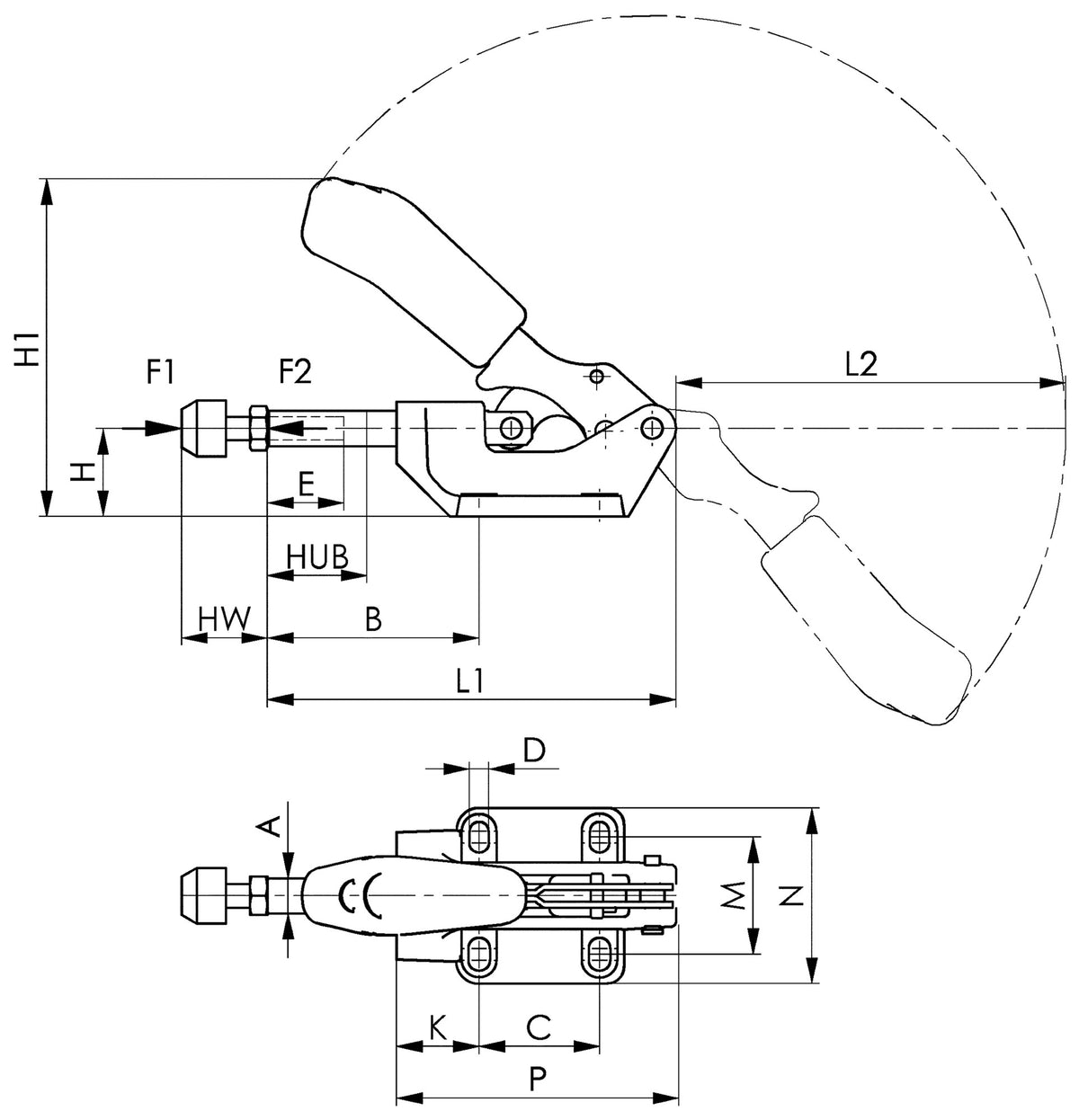 AMF Schubstangenspanner Nr. 6842 Gr.3 schwer – Druck-/Zugspanner mit langer Schubstangenführung