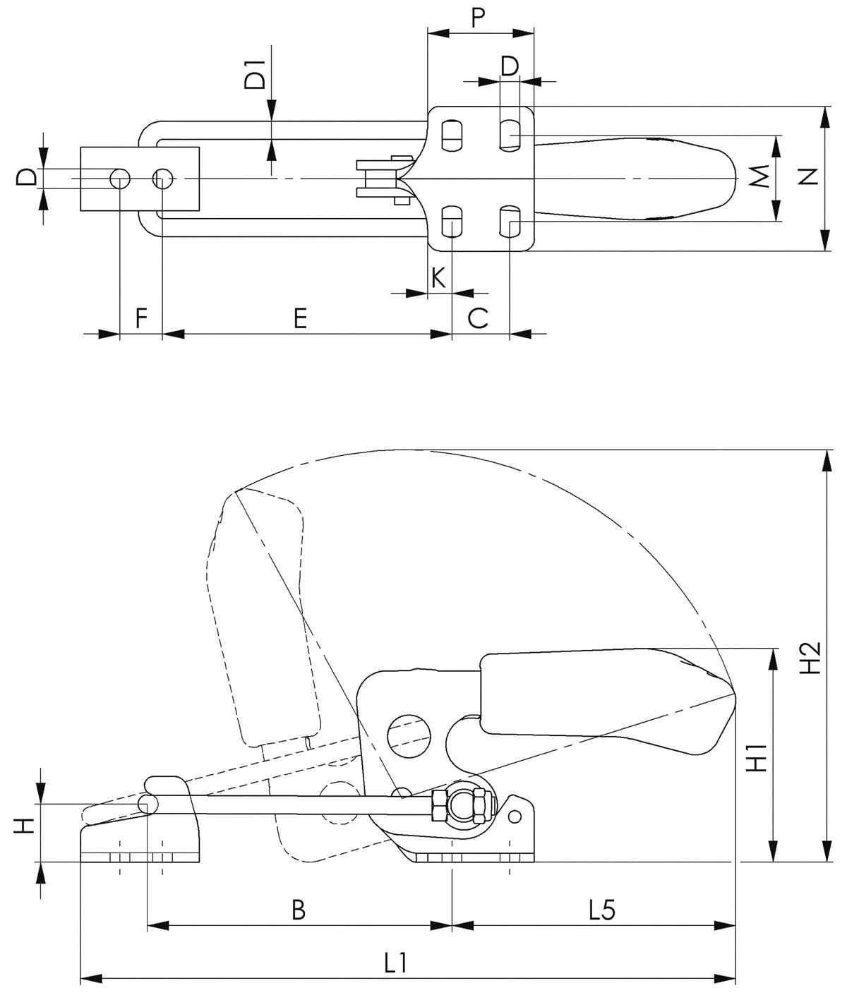 AMF Verschlussspanner Nr. 6848H Gr. 2 horizontal – Schnellspanner mit Gegenhalter, Zugkraft 1,6 kN