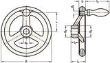 GANTER Handrad GN 950 b 15mm d1 100mm – Gusseisen mit Stahl-Ballengriffen, 3 Speichen