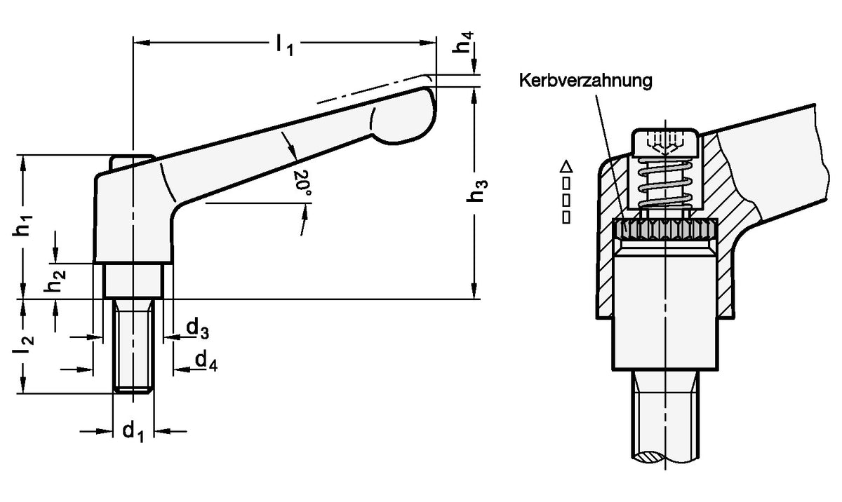 Verstellbarer Klemmhebel GN 300.1 M16 von GANTER – Edelstahl Gewindeeinsatz, Zink-Druckguss Griff