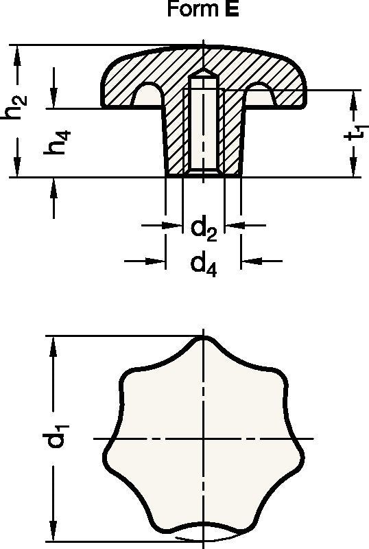 GANTER Sterngriff DIN 6336 mit Gewindebuchse, Ø 32 mm, M 6, Kunststoff schwarz