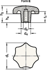 GANTER Sterngriff DIN 6336 mit Gewindebuchse, Ø 32 mm, M 6, Kunststoff schwarz