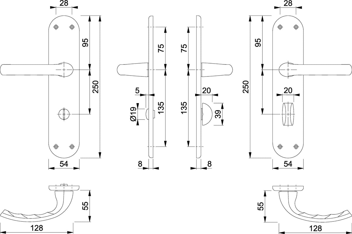 HOPPE Renovationsgarnitur Tôkyô 1710/3334 Alu F1 PZ 8 mm Vierkant 72 mm Entfernung