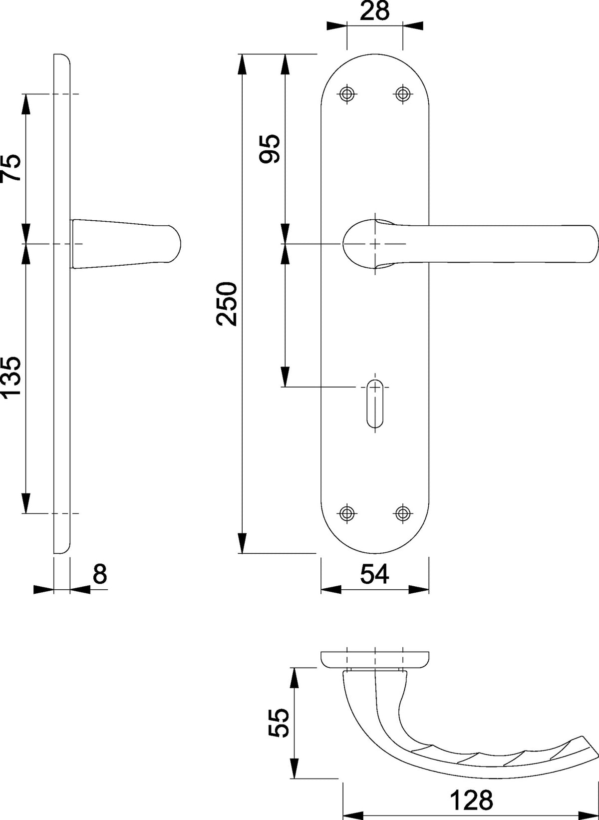 HOPPE Renovationsgarnitur Tôkyô 1710/3334 Alu F1 PZ 8 mm Vierkant 72 mm Entfernung