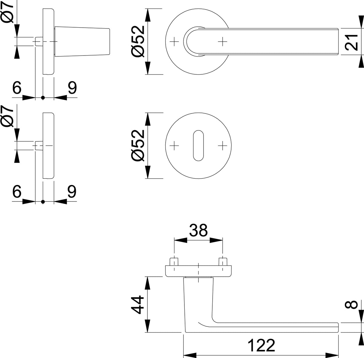 HOPPE Rosettengarnitur Los Angeles M1642/42KV/42KVS – Schwarz satiniert, DIN L/R, 8 mm Vollstift