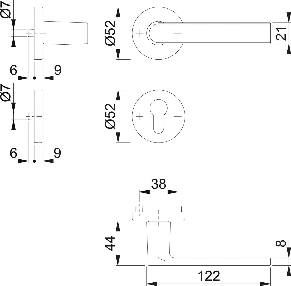 HOPPE Rosettengarnitur Los Angeles M1642/42KV/42KVS – Schwarz satiniert, DIN L/R, 8 mm Vollstift