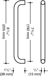 HEWI Möbelgriff PA 90 tiefschwarz matt, 192 mm Befestigungsabstand, Ø 13 mm, Polyamid