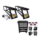 KROFtools Set Mobile Hebebühne 2500kg 90mm flach 9812 + Werkzeugwagen gefüllt, bestückt mit 160 Teile 8612