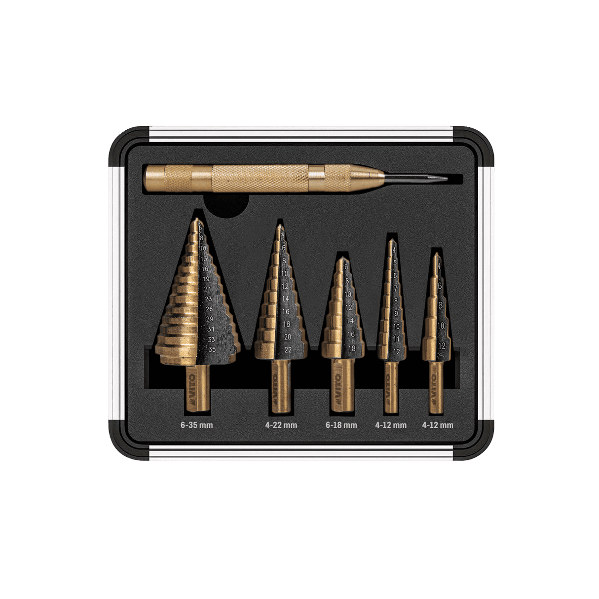vito-set-mit-5-hss-stufenbohrern-(6-35,-4-22,-6-18,-4-12,-4-12-mm)-vibehss5