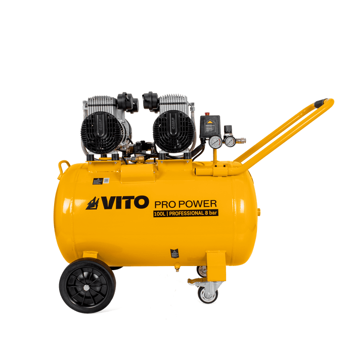 VITO Flüsterkompressor 100 Liter 3000W Ölfreier Kompressor 4PS 472L/Min Silent 8bar/115psi, Leise Kompressor