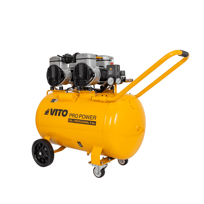 VITO Flüsterkompressor 100 Liter 3000W Ölfreier Kompressor 4PS 472L/Min Silent 8bar/115psi, Leise Kompressor