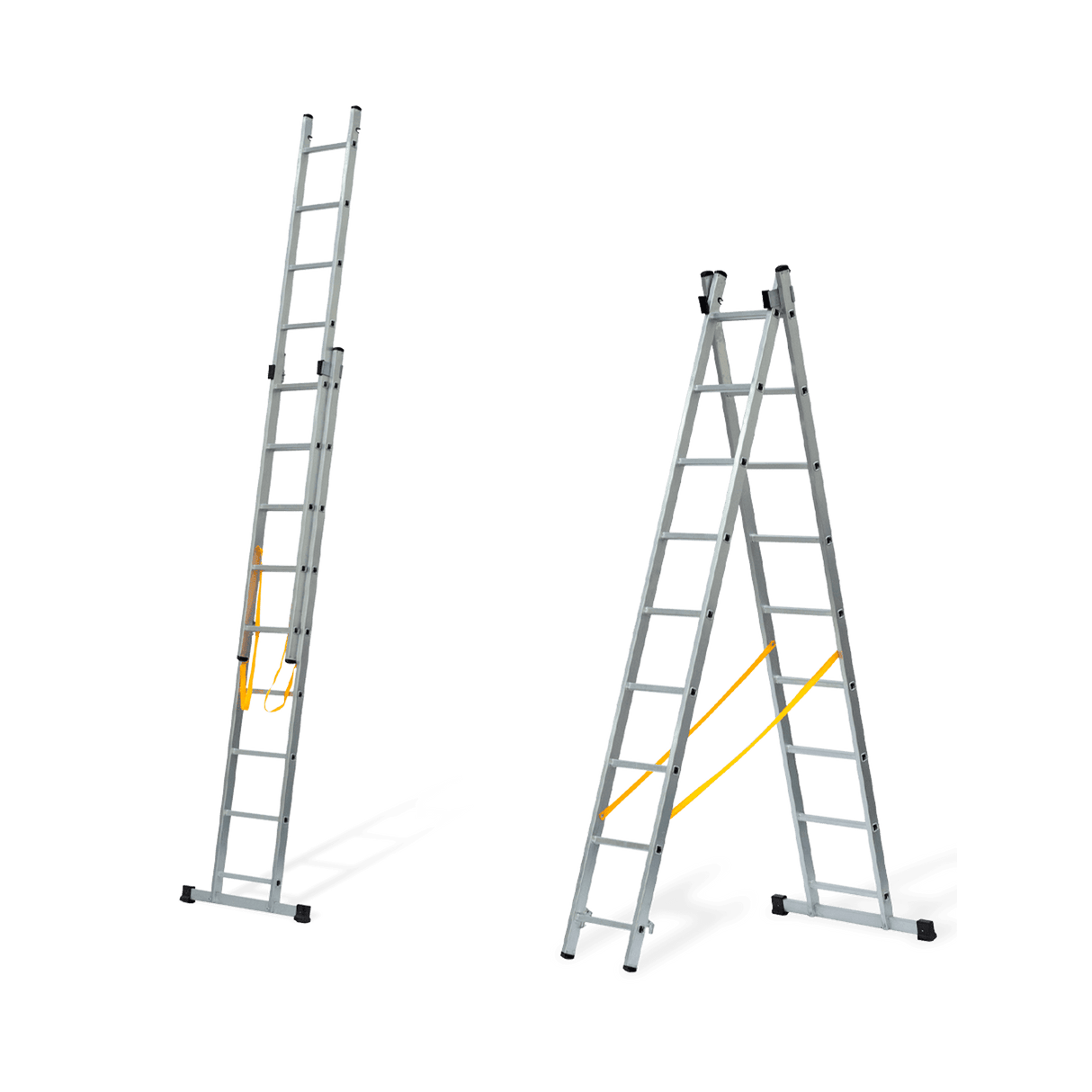VITO 2-teilige Alu-Kombileiter 2,0 m, Anlegeleiter 3,3 m, Schiebeleiter 2X7 Sprossen