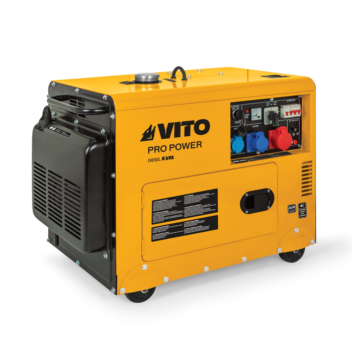 VITO Silent Diesel Generator 8kVA Full Power - 12PS Diesel Heizöl 6500w 230-400v