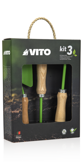 VITO Gartenwerkzeug Set - 3 Teile: Handkralle, Gartenhäckchen