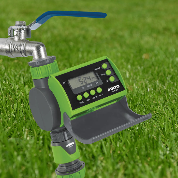 VITO Elektronische Digitalanzeige der Wasserzeit - Bewässerungscomputer mit LC-Display - Ideal zur Blumenbewässerung, Rasenbewässerung, Beete bewässern, Gartenbewässerung, Wassersteuerung - Garden - VIPRDI