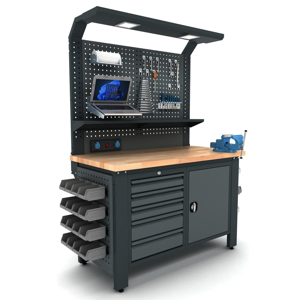 Bullram TOOLBOX4YOU 140cm Profi Werkbank mit Schubladen und Rückwand WBG01 - 1400x730x2050mm