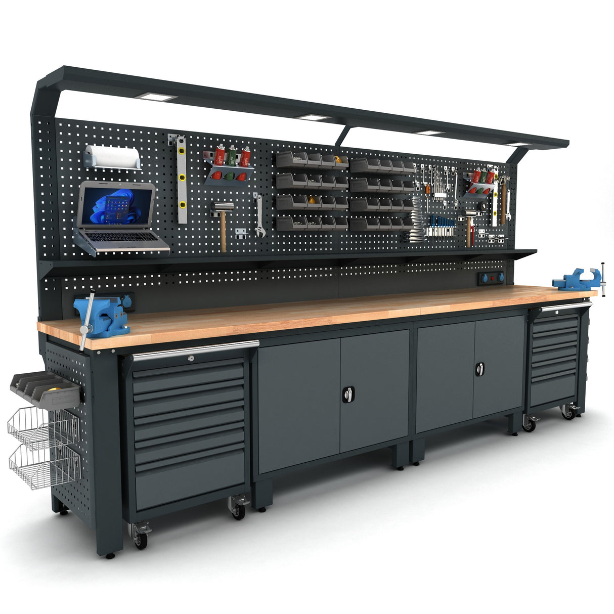 Bullram TOOLBOX4YOU 370cm Profi Werkbank mit Schubladen und Rückwand 3700x730x205mm - WBG03