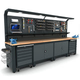 Bullram TOOLBOX4YOU 370cm Profi Werkbank mit Schubladen und Rückwand 3700x730x205mm - WBG03