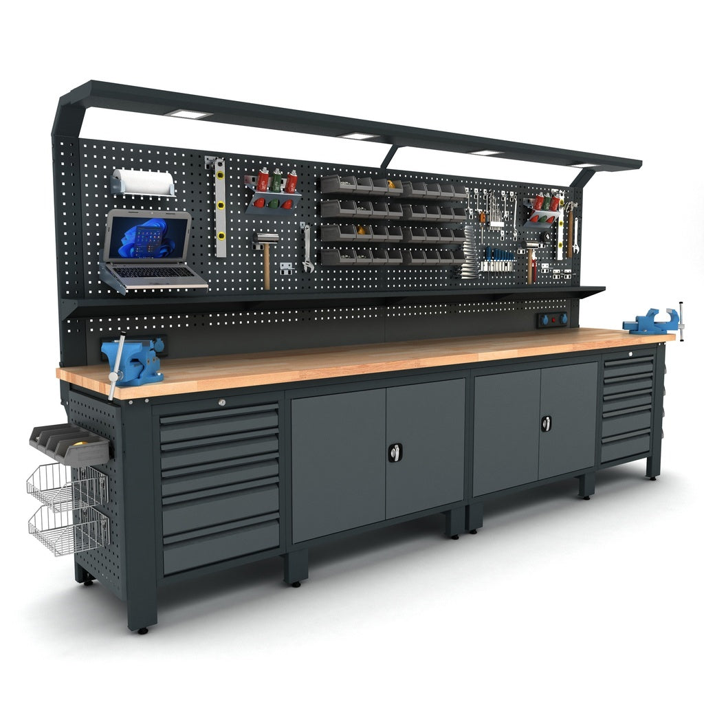 Bullram TOOLBOX4YOU Profi Werkbank mit Schubladen und Rückwand WBG04 - 3560x700x1995mm