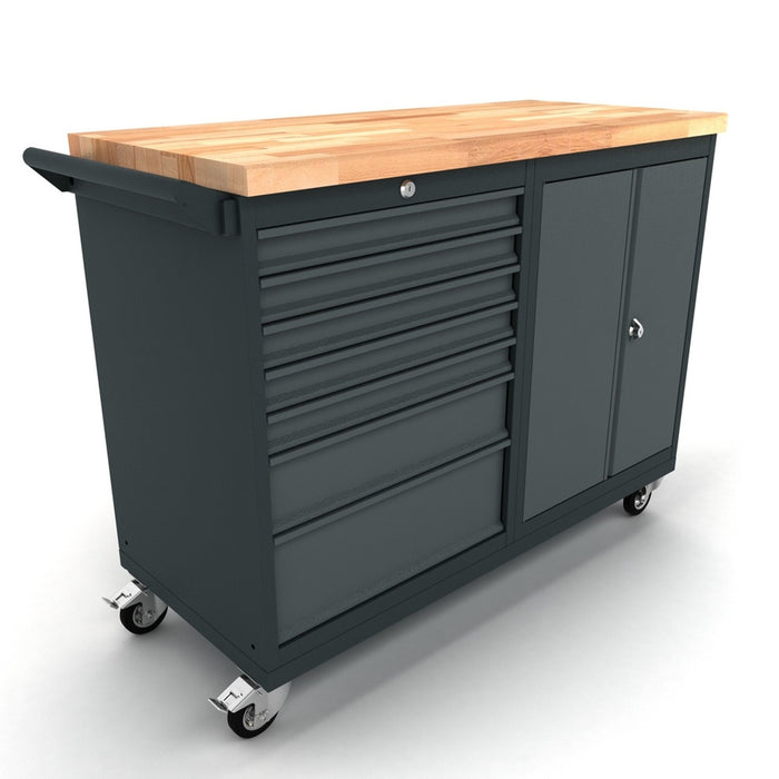 TOOLBOX4YOU Profi Mobile Werkbank 2 Türen – 7 Schubladen, 124 cm Länge, 55 cm Tiefe – Modell WBG124M16