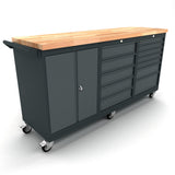 TOOLBOX4YOU 186cm Mobile Werkbank fahrbar mit 2 Türenschrank, 1x 5, 1x 7 Schubladenschrank - WBG186M13