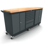 Bullram TOOLBOX4YOU Mobile Profi Werkbank auf Rollen mit 2x 2 Türenschrank, 1x 7 Schubladenschrank, 186cm - WBG186M16
