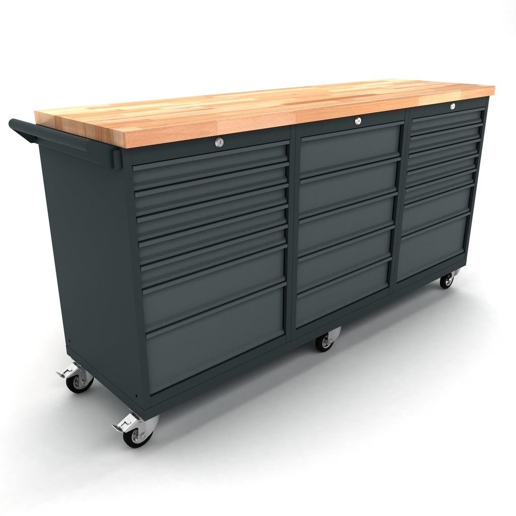 TOOLBOX4YOU 186cm Profi Werkbank auf Rollen, 1x Schubladenschrank , 2x 7 Schubladenschrank - WBG186M19