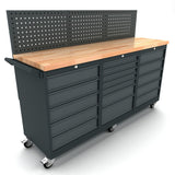 TOOLBOX4YOU 186cm Mobile Profi Werkbank mit Lochwand fahrbar 2x 5, 1x 7 Schubladenschrank, Werkbank auf Rollen - WBG186M23