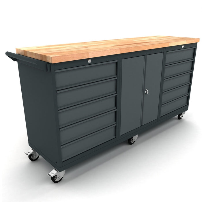 TOOLBOX4YOU Profi mobile Werkbank 2x Schubladenschrank 1x 2 Türen Schrank 186cm lang, 55cm tief - WBG186M25