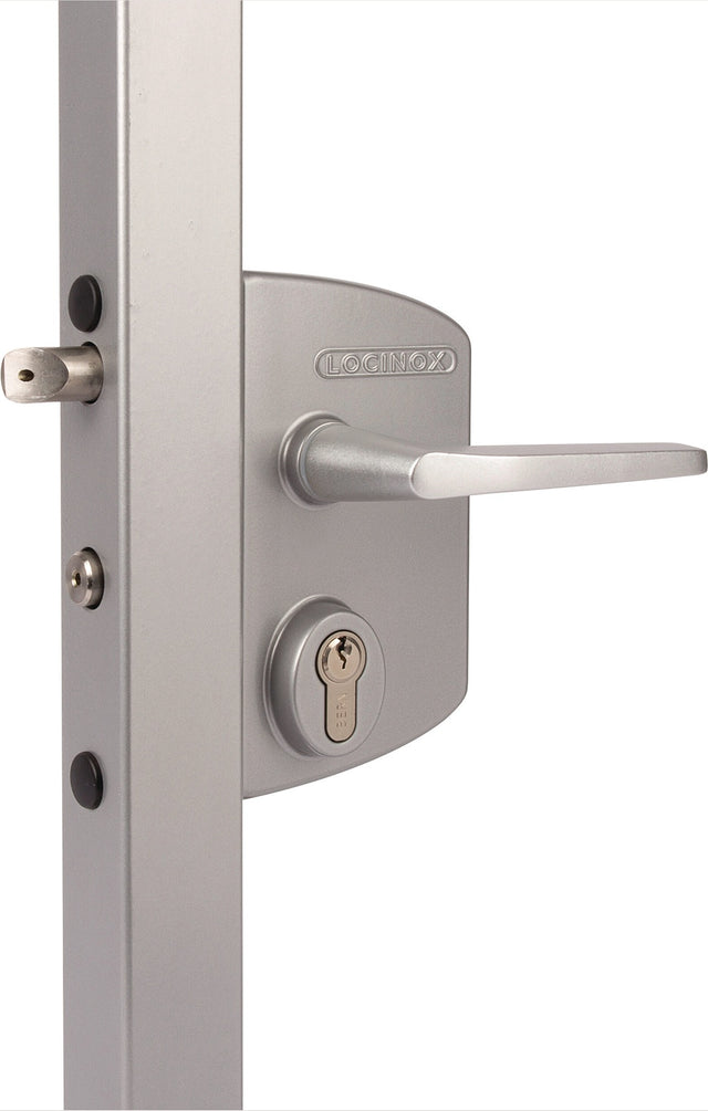 LOCINOX Industrieschloss grau 4-Loch Montage für 60-80 mm Profile – Torriegel mit Wechselbedienung