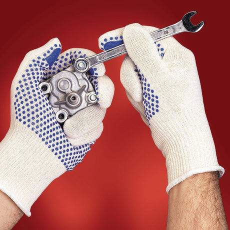 Handschuhe Tiger Paw® 76-301 Gr.8 weiß/blau EN 388 PSA II von ANSELL – 12 Paar