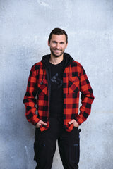 Thermojacke Glenville rot/schwarz-kariert von SCHEIBLER – Warm gefüttert mit Kapuze