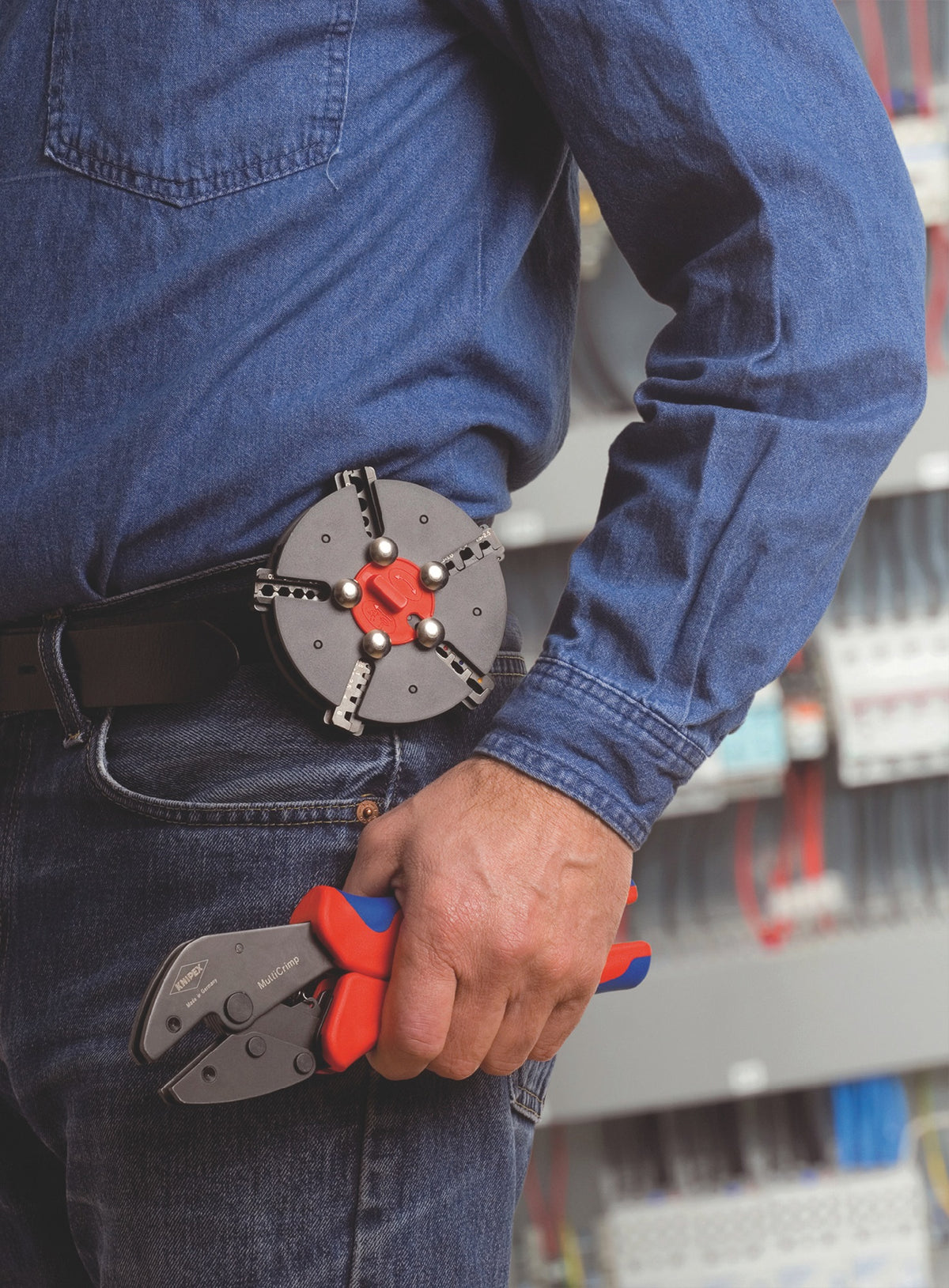 KNIPEX Crimpzange MultiCrimp 250 mm mit 5 Wechseleinsätzen – Für Kabelschuhe, Verbinder & Aderendhülsen
