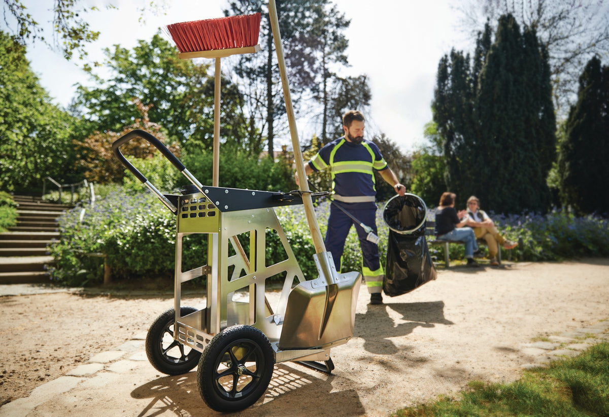 FLORA Reinigungswagen Beutelboy STA – Stahl, 120 l Beutelhalter, 4 Stielgerätehalter