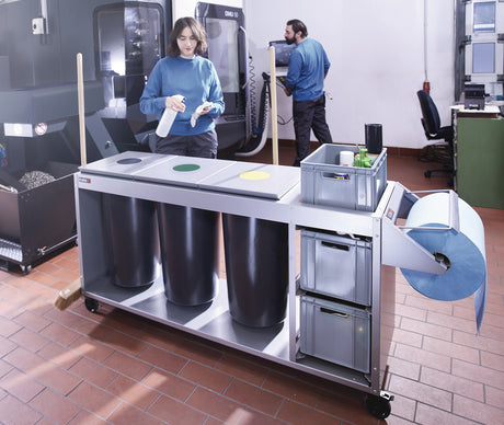 FLORA Reinigungswagen 3 Tonnen á 60 l, 3 Kisten – verzinkter Stahl, vormontiert