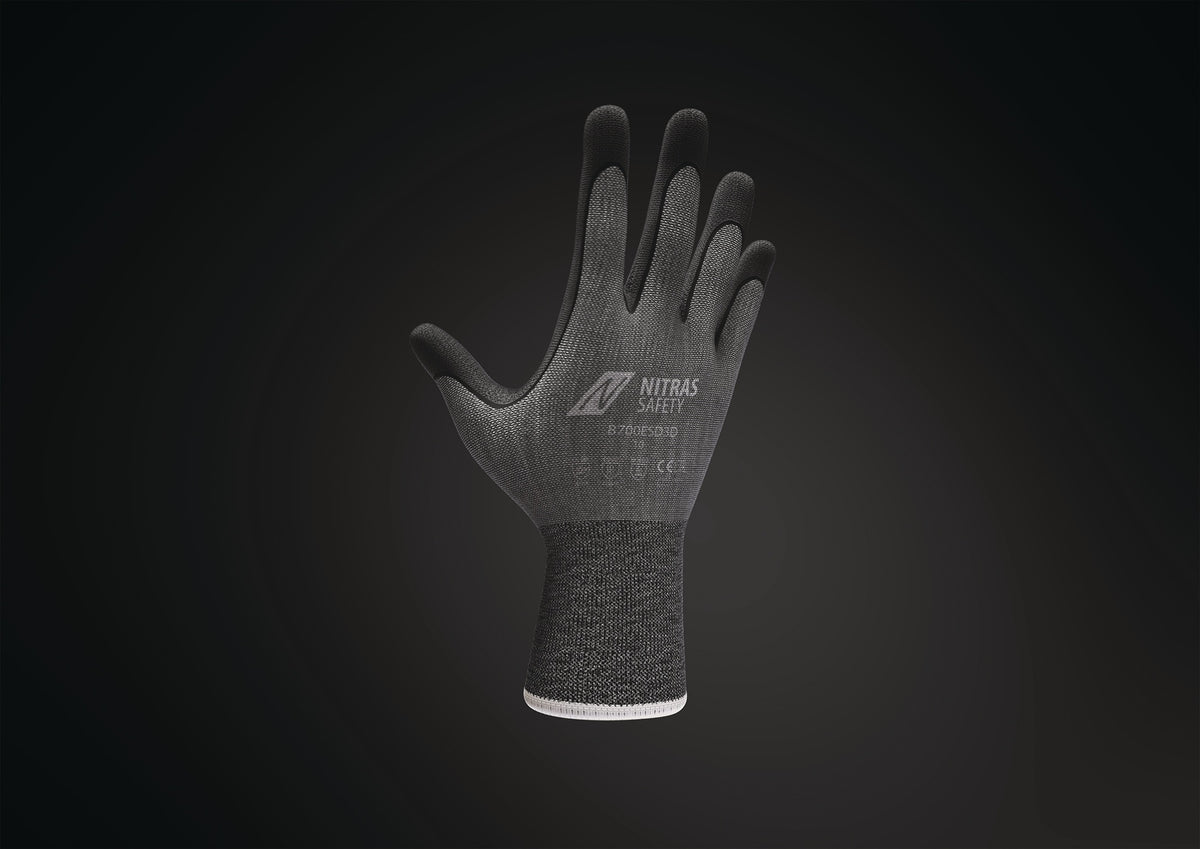 NITRAS SAFETY Handschuhe 8700ESD3D Gr.10 grau/schwarz EN 388/EN 407/EN 16350 PSA II – 12 Paar