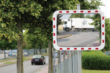 DANCOP Verkehrsspiegel 400x600 mm Kunststoff rot/weiß mit Rohrhalterung – 15 m Sichtweite