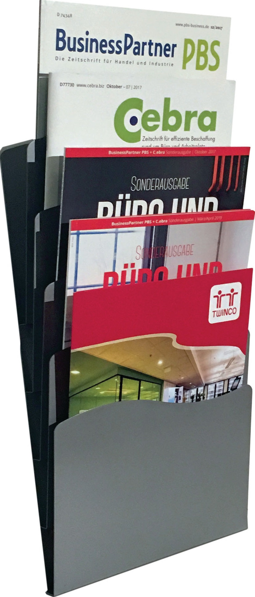 Twinco Solution Prospekthalter 5 Fächer DIN A4 Metall Schwarz Wandmontage 430x240 mm