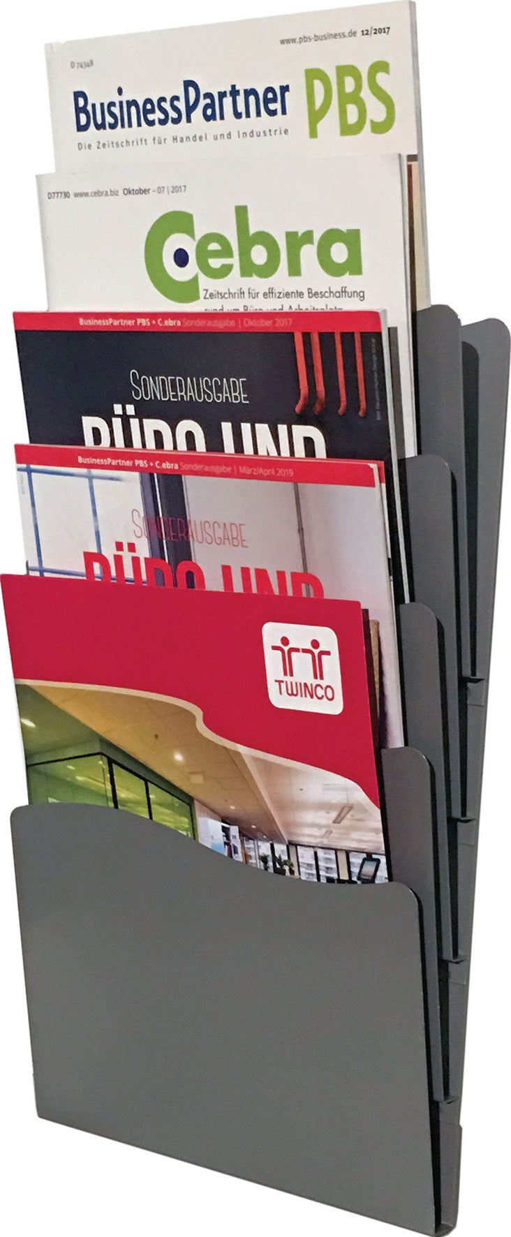 Twinco Solution Prospekthalter 5 Fächer DIN A4 Metall Schwarz Wandmontage 430x240 mm