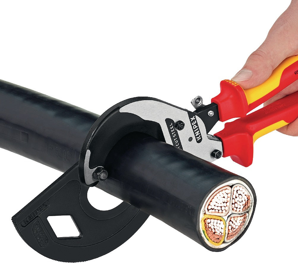 KNIPEX Kabelschneider 250 mm für Cu- und Al-Kabel bis 32 mm – Einhand-Ratschenprinzip