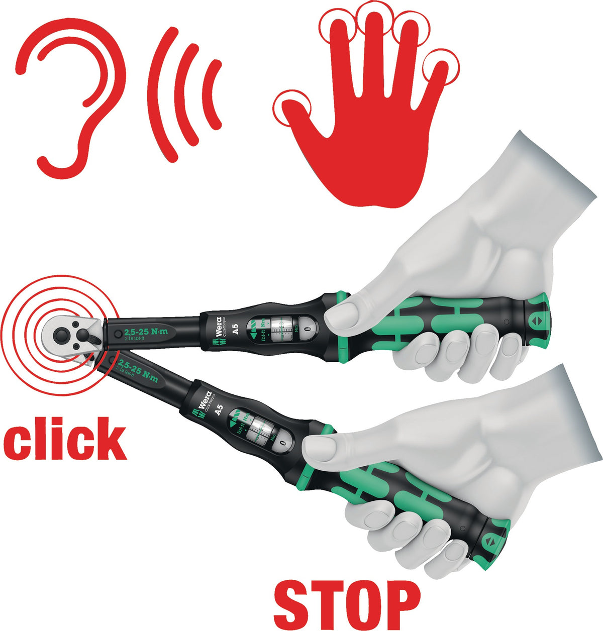 WERA Drehmomentschlüssel Click-Torque X 1, 2,5-25 Nm, 9x12 mm, automatisch auslösend, ±4 % Genauigkeit