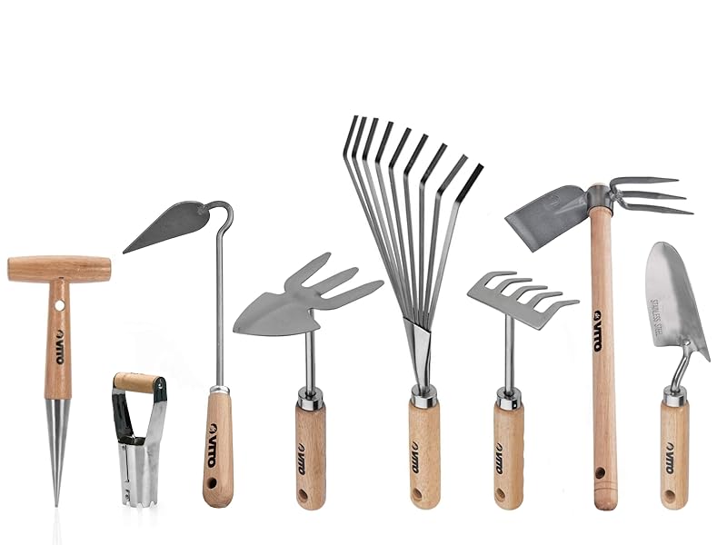 VITO Gartenwerkzeug-Set 8-tlg. Gartengeräte Set mit Holzgriffen - VICJ8TLG