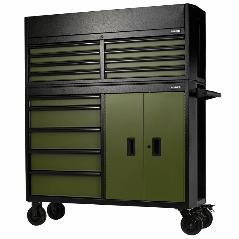 BUNKER Werkzeugwagen mit Topcase, 13 Soft-Close-Schubladen, 131cm, grün D24255