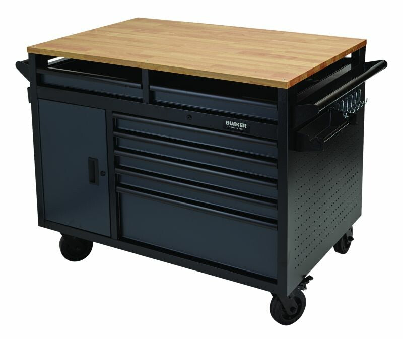 BUNKER Profi Werkbank mit Rollen 48 Zoll (122 cm) Grau - Multifunktionaler Werkbank mit Schubladen - D08251