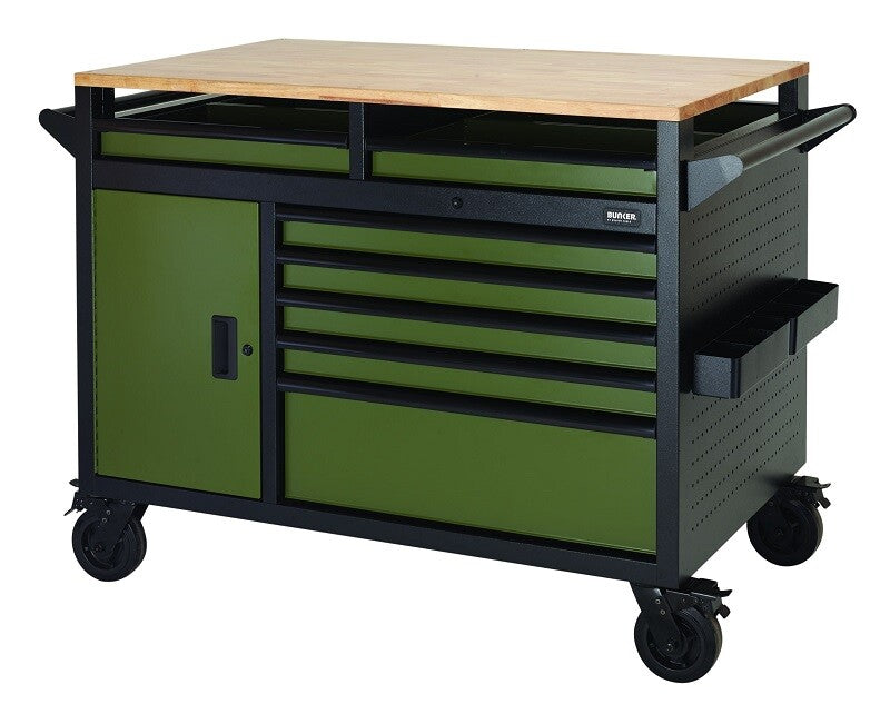 BUNKER 48 Zoll (122 cm) Profi Werkbank mit Schubladen Grau+Grün - Multifunktionaler Werkbank mit Rollen - D20935