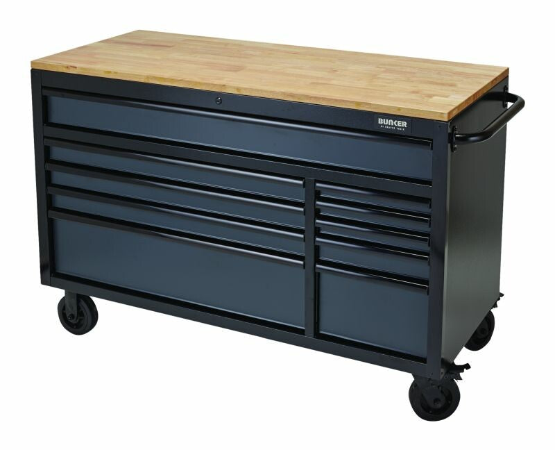 BUNKER Profi Werkbank mit Schubladen 56 Zoll, 155 cm - Grau - 56 Zoll, 155 cm - Werkbank mit Rollen - 10 Schubladen - D08227