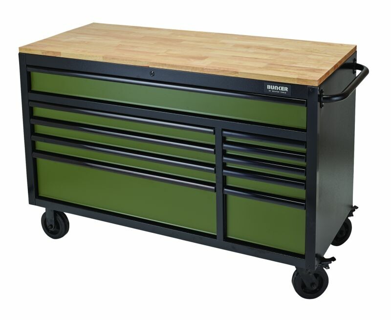 BUNKER Profi Werkbank mit Rollen 56 Zoll, 155 cm - Blau - Werkbank mit Schubladen - 10 Schubladen - D08236